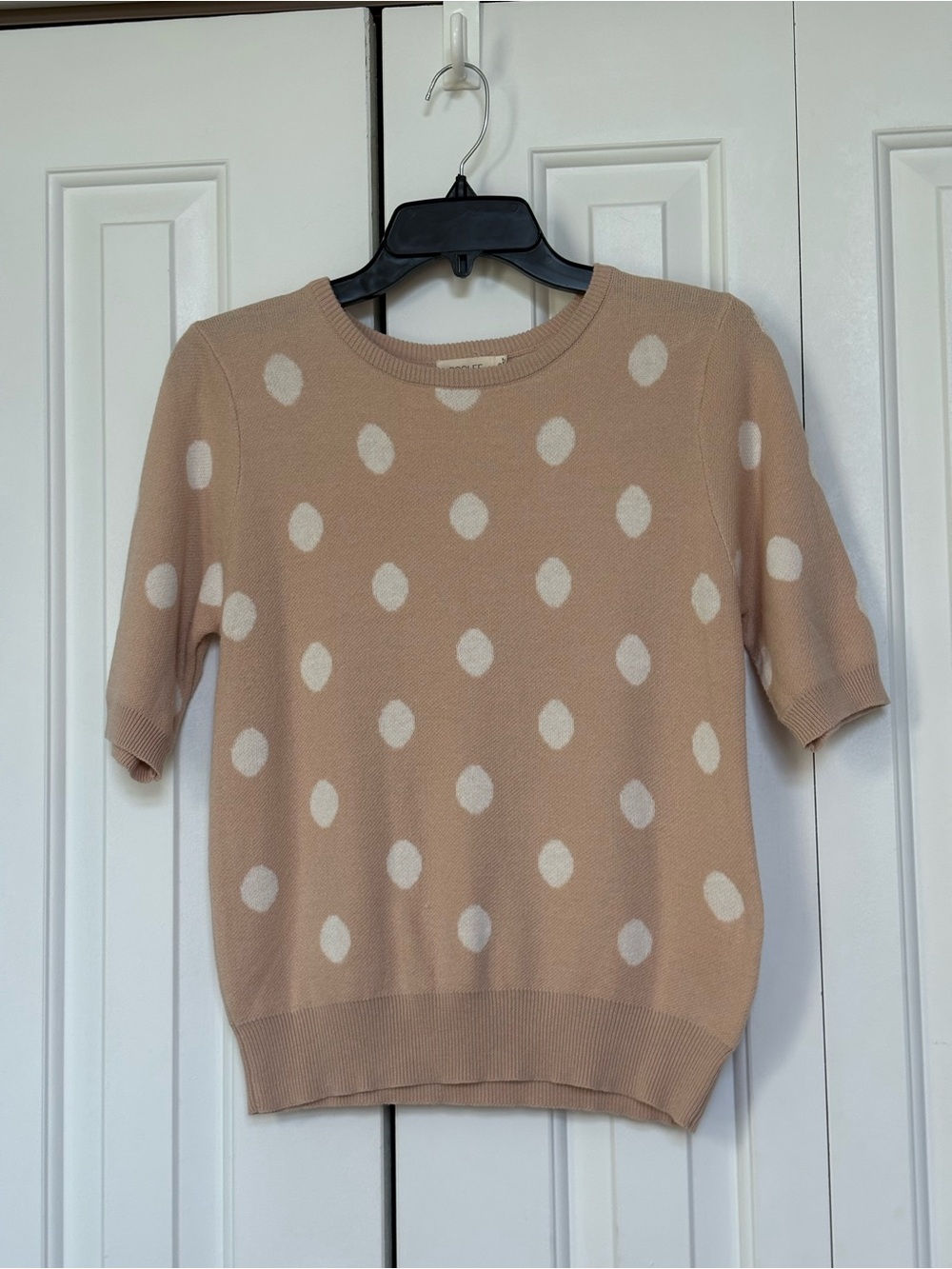 ROOLEE Neutral Polka Dot Short Sleeve Knit Sweater Top - Size Small